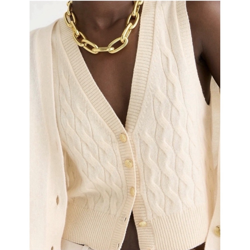 J.Crew Cashmere Cropped Cable-Knit Sweater-Vest in Buttercream Women's Large - Picture 1 of 10